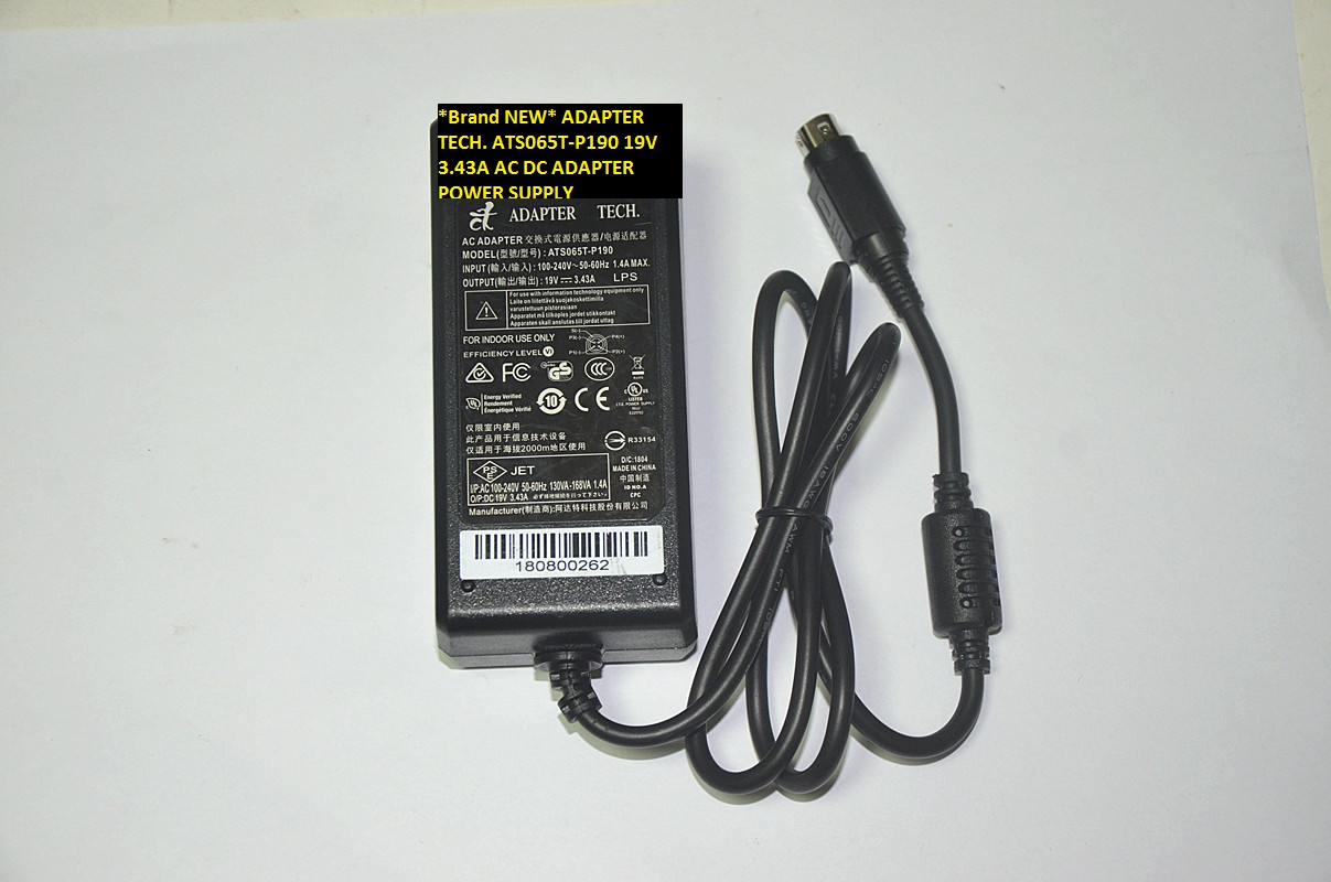 *Brand NEW*4pins ADAPTER TECH. AC100-240V 50/60Hz 19V 3.43A AC DC ADAPTER ATS065T-P190 POWER SUPPLY